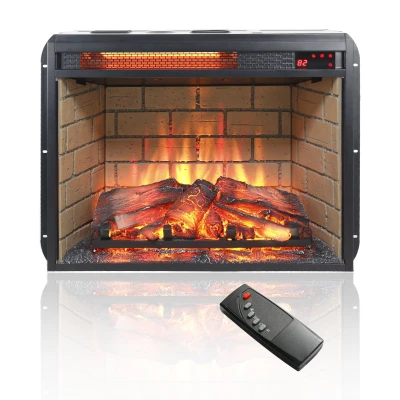 23" Infrared Quartz Heater Fireplace Insert with Realistic Flame, Antique Black