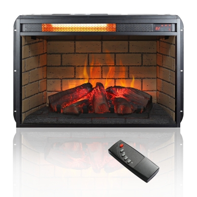 26" Infrared Quartz Heater Fireplace Insert with Realistic Flame and Adjustable Brightness, Antique Black