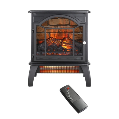 18" 3D Flame Electric Infrared Quartz Fireplace Stove with Remote Control, Antique Black