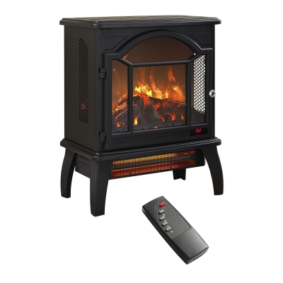 18" 3D Flame Electric Infrared Quartz Fireplace Stove with Adjustable Thermostat, Antique Black