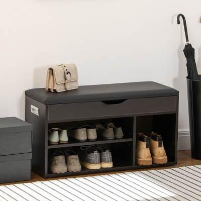 HOMCOM Shoe Bench Entryway Storage Rack with Padded Cushion, Hidden Storage for Hallway, Living Room, Black