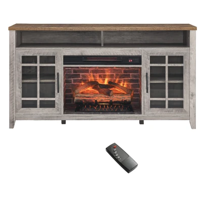 55" TV Media Stand with Electric Fireplace, Gray Wash