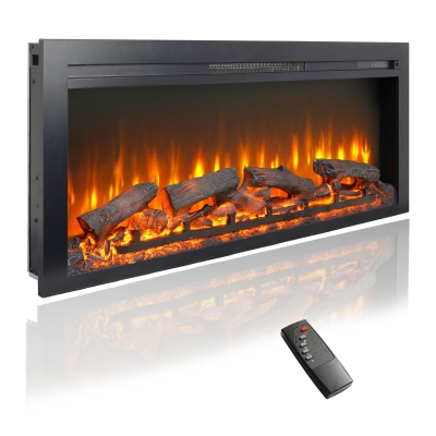 44" CSA/UL Certified Remote Wall/Recessed Electric Fireplace with Imitation Flame, Antique Black