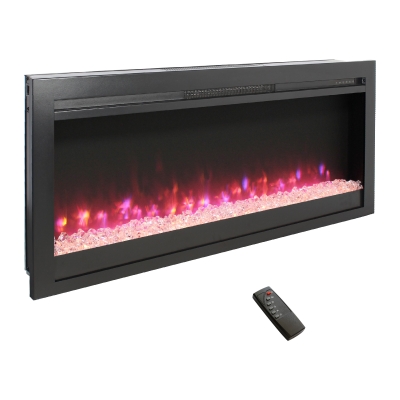 44" Remote In-Wall/Recessed Electric Fireplace with Multi-Color Flame, Antique Black