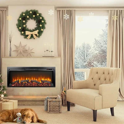 44" Remote In-Wall/Recessed Electric Fireplace with Multi-Color Flame, Antique Black