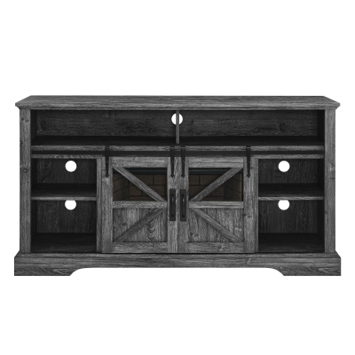 60" Electric Fireplace Entertainment Center with Door Sensor, Dark Oak