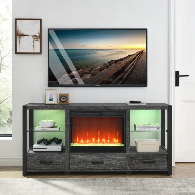 23" Remote Control Electric Fireplace Insert with Overheating Protection, Antique Black