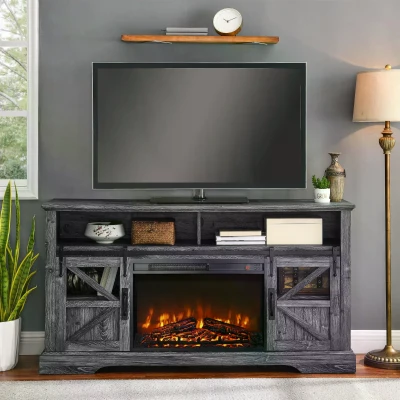 23" Remote Control Electric Fireplace Insert with Ultra-Thin Heater, Antique Black