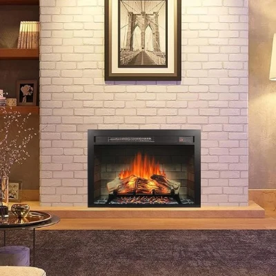 28" Electric Fireplace Insert with Multicolored Flames, Antique Black