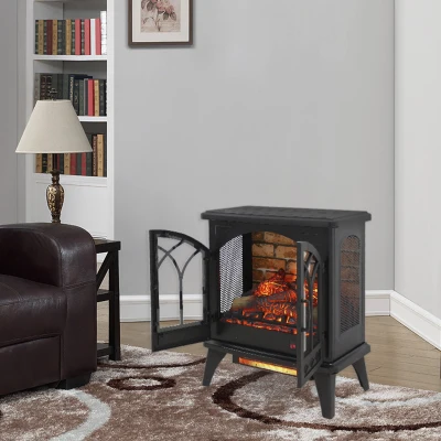 24" Free-Standing Design Electric Infrared Quartz Fireplace Stove with 11 Temperature Settings, Antique Black