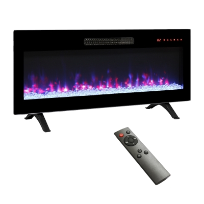 36" Remote Wall Mounted Electric Fireplace with Ultra Thin Tempered Glass Front, Antique Black