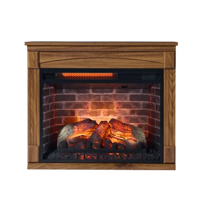 28" Remote Control TV Media Entertainment Center with Electric Fireplace, Dark Oak