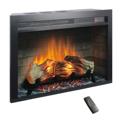 28" Electric Fireplace Insert with Multicolored Flames, Antique Black