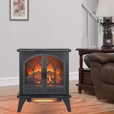 24" 3D Flame Electric Infrared Quartz Fireplace Stove with Adjustable Thermostat, Antique Black