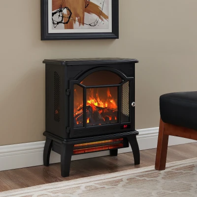18" 3D Flame Electric Infrared Quartz Fireplace Stove with Adjustable Thermostat, Antique Black