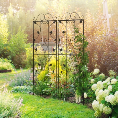 Outsunny Metal Trellis Set of 2, Garden Trellis for Climbing Plant Support Frames, Leaf Design