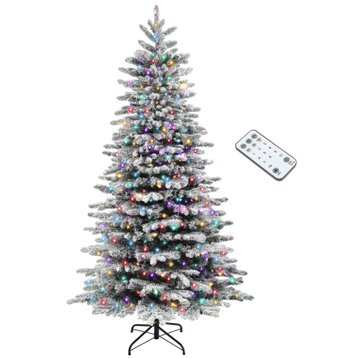 HOMCOM 6.5ft Snow Flocked Pre-Lit Christmas Tree with 400 LEDs, Green