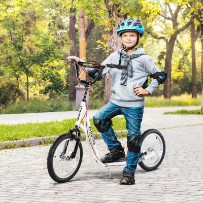 Aosom Youth Kick Scooter for Kids 5+, Adjustable Handlebar, White