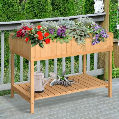 Outsunny 43" Raised Garden Bed, Wooden Planter Box with Shelf