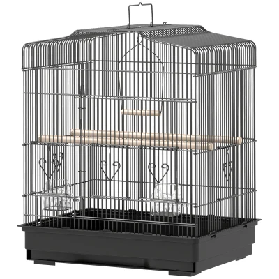 PawHut 23" Bird Cage, Finches Canaries, Parrot Cage with Doors Perches, 2 Feeder Pet Supplies, Black
