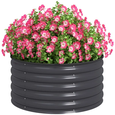 Outsunny Galvanized Raised Flower Bed, 3 x 3 x 1.5 ft Outdoor Metal Raised Bed with Safety Edging and Gloves, Dark Grey