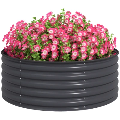 Outsunny Galvanized Raised Flower Bed, 4 x 4 x 1.5 ft Outdoor Metal Raised Bed with Safety Edging and Gloves, Dark Grey
