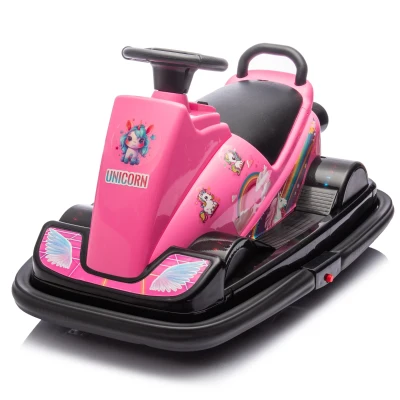12V Kids Ride On Bumper Car with 360° Rotation, Pink