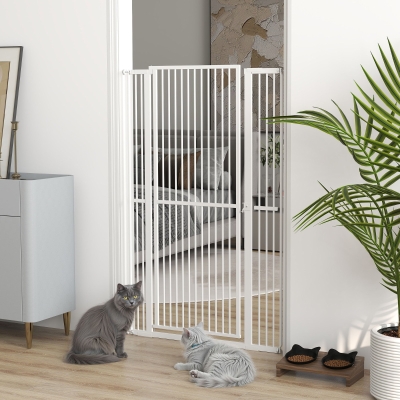 PawHut 59" Extra Tall Cat Gate, 30"-41" Pet Gate with 2.8" and 5.5" Extensions, for Doorway, Hallway, Stairway, White