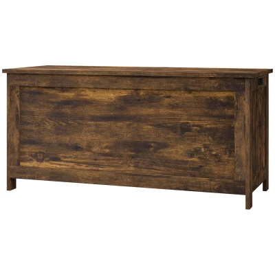 HOMCOM Storage Trunk with 2 Safety Hinges, Modern Entryway Bench with Side Handles, Storage Chest for Living Room, Rustic Brown