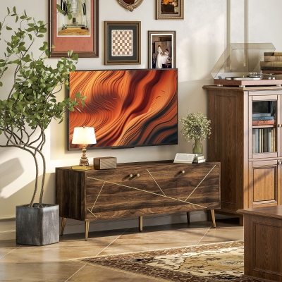 HOMCOM Modern TV Stand for up to 60" TV, TV Cabinet with Adjustable Shelves, Cable Management for Living Room, Rustic Brown