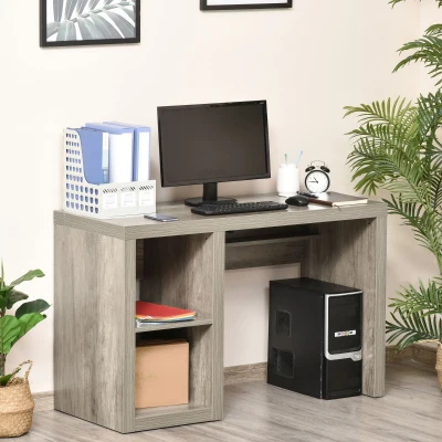 HOMCOM Rectangle Computer Desk, Natural Wood, Display Shelves