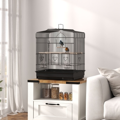 PawHut 23" Bird Cage, Finches Canaries, Parrot Cage with Doors Perches, 2 Feeder Pet Supplies, Black