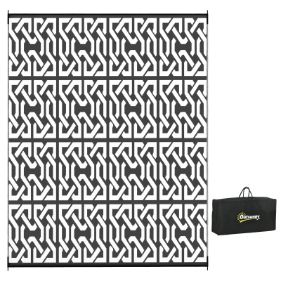 Outsunny 8' x 10' Reversible Outdoor Rug, Black & White