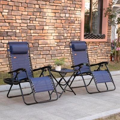 Outsunny Zero Gravity Chair Set with Side Table & Cupholders, Blue