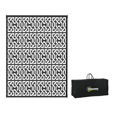 Outsunny 9' x 12' Reversible Outdoor Rug, Black & White Chain