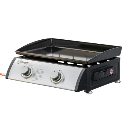 Outsunny 2 Burner Liquefied Gas Grill, Portable Tabletop BBQ Grill, for Camping, Picnic, Silver