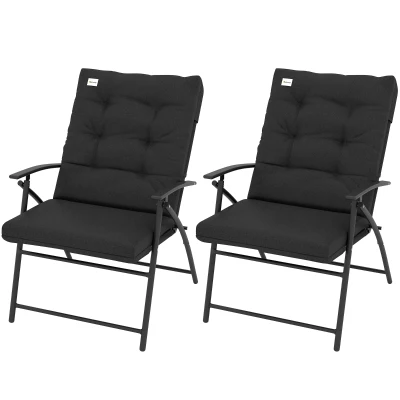 Outsunny Set of 2 Outdoor Folding Chairs with Adjustable Backrest, Padded Camping Chairs for Outdoor Events, Black