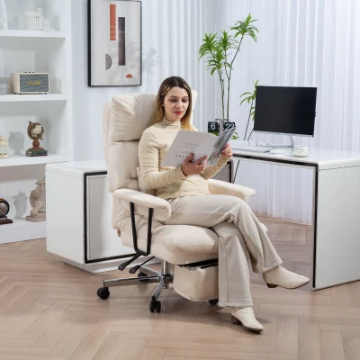 HOMCOM Executive Office Chair with Lumbar Support & Footrest, Cream White