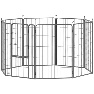 PawHut 39" Dog Playpen Indoor Outdoor, Portable Foldable 8 Panels Pet Playpen with Door & Strap for Large Dogs