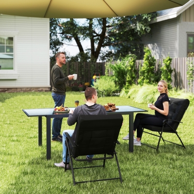 Outsunny Set of 2 Outdoor Folding Chairs with Adjustable Backrest, Padded Camping Chairs for Outdoor Events, Black