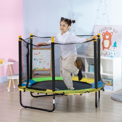 Qaba 4.6FT Trampoline for Kids with Enclosure Net for Ages 3-10, Indoor Outdoor Use, Black