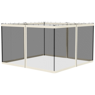 Outsunny Replacement Mosquito Netting for Gazebo 10' x 12' Black Screen Walls for Canopy with Zippers, White