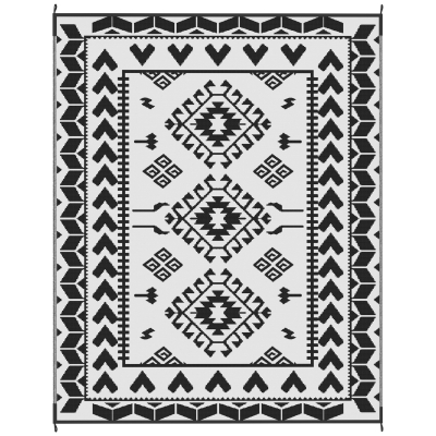 Outdoor Rug 120.1" x 95.7" x 0.12" Black and White Rhombus Patchwork