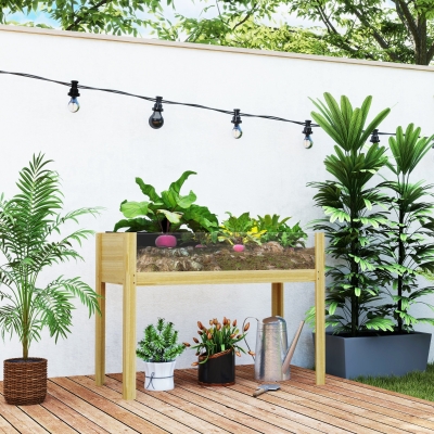 Outsunny Wooden Raised Garden Bed with Acrylic Panels, Raised Planter Box with Drainage Holes, 43.3" x 19.7" x 31.5"