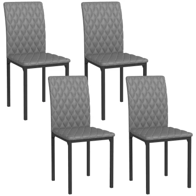 HOMCOM Set of 4 Modern Dining Chairs, Tufted High Back Side Chairs with Upholstered Seat, Steel Legs for Living Room, Kitchen
