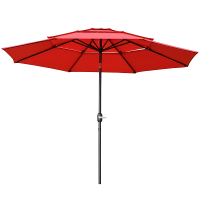 Outsunny 9FT 3 Tiers Patio Umbrella Outdoor Market Umbrella with Crank, Push Button Tilt for Deck, Backyard and Lawn, Red