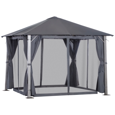 Outsunny 10' x 10' Outdoor Gazebo Canopy with Netting, Dark Gray