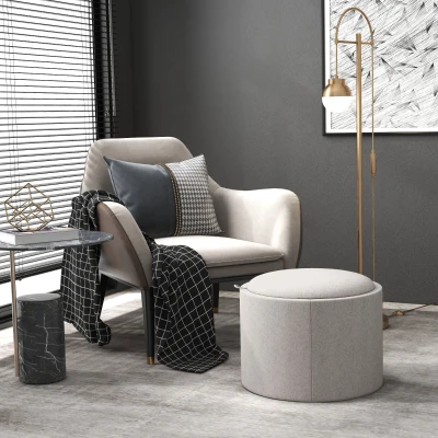 HOMCOM Round Linen Storage Ottoman Coffee Table with Flip Top Tray