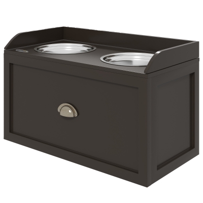 PawHut Elevated Dog Bowls Raised Pet Feeding Station with Storage 2 Stainless Steel Bowls, 23.6"x11.8" x14.2", Coffee