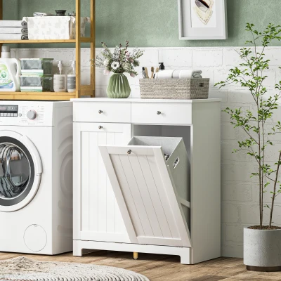 HOMCOM Laundry Cabinet with 2 Tilt-Out Baskets and Drawers, White